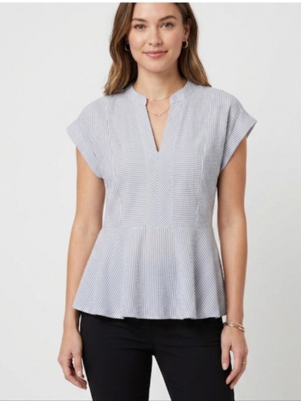 Gray And White  Striped Women's Top